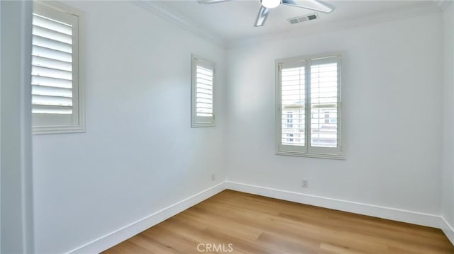 53 Via Armilla, San Clemente, CA 92673 - spare room with crown molding, a ceiling fan, and light wood-style flooring