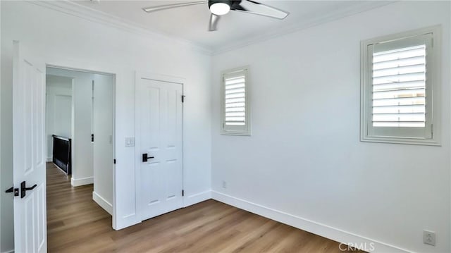 53 Via Armilla, San Clemente, CA 92673 - empty room featuring ceiling fan, crown molding, light wood finished floors, and baseboards