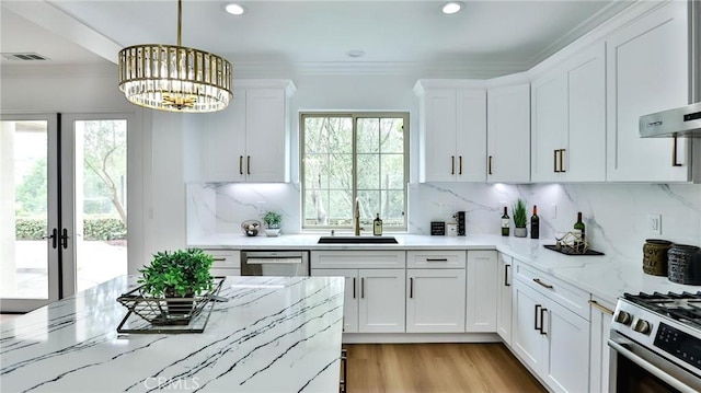 53 Via Armilla, San Clemente, CA 92673 - kitchen featuring a sink, white cabinetry, healthy amount of natural light, recessed lighting, and ornamental molding