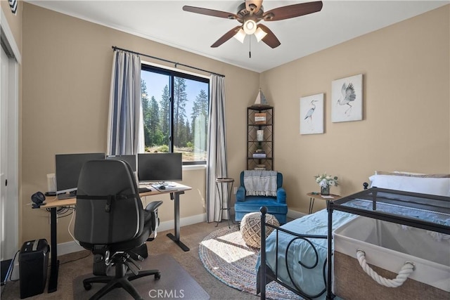1622 Paradisewood Dr, Paradise, CA 95969 - carpeted bedroom with an office area, baseboards, and ceiling fan