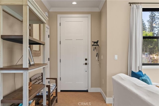 1622 Paradisewood Dr, Paradise, CA 95969 - entryway featuring baseboards, crown molding, and recessed lighting