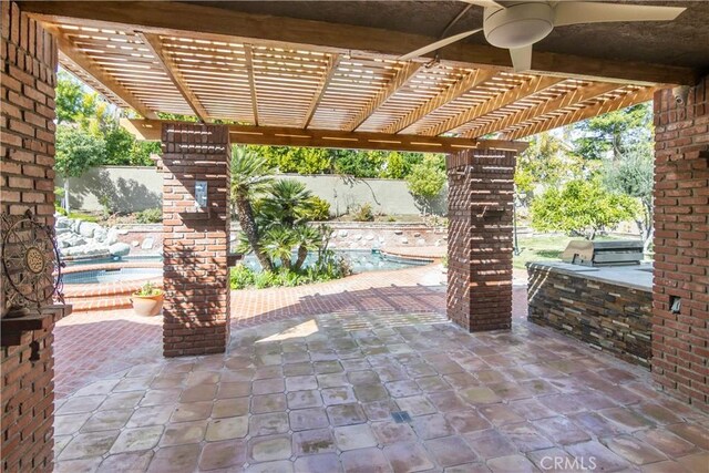 29515 Weeping Willow Dr, Agoura Hills, CA 91301 - view of patio / terrace with a pergola and a ceiling fan