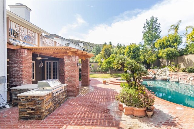 29515 Weeping Willow Dr, Agoura Hills, CA 91301 - view of patio / terrace with french doors and ceiling fan