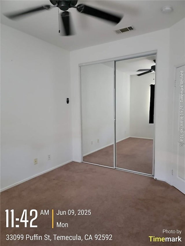 33099 Puffin St, Temecula, CA 92592 - unfurnished bedroom with carpet flooring, a closet, and a ceiling fan