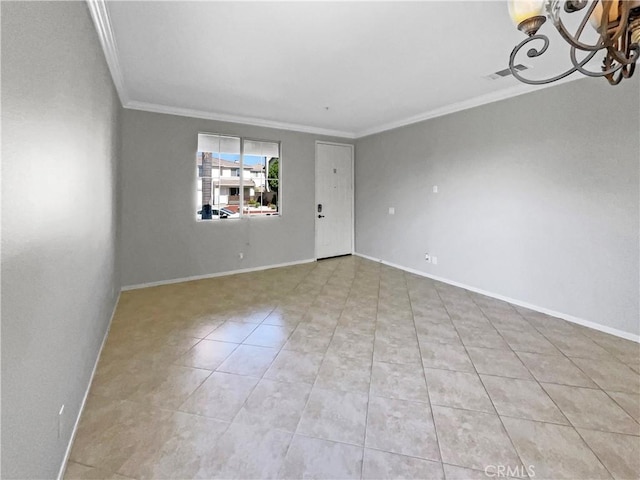 7411 Bull Run Pl, Fontana, CA 92336 - spare room with ornamental molding, light tile patterned floors, and baseboards