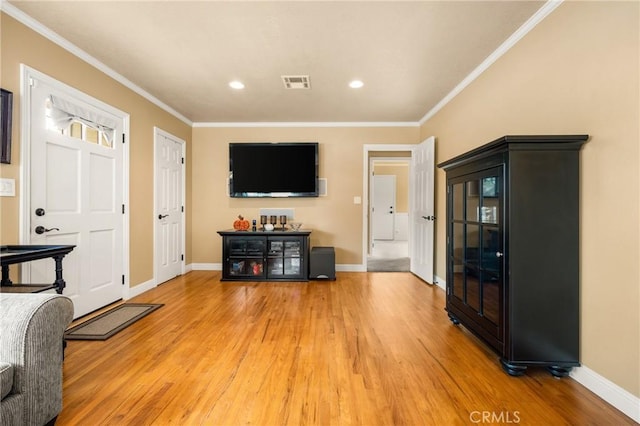 365 N Lime St, Orange, CA 92868 - living room featuring light wood-type flooring, baseboards, ornamental molding, and recessed lighting