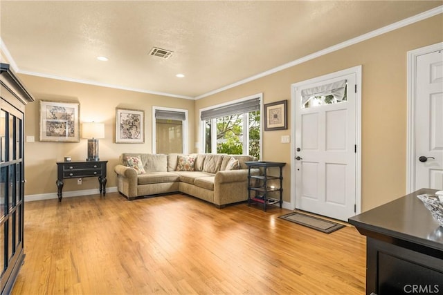365 N Lime St, Orange, CA 92868 - living room with light wood-style flooring, ornamental molding, baseboards, and recessed lighting