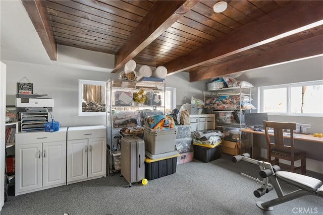 4198 Woodland St, Santa Maria, CA 93455 - misc room featuring wooden ceiling with exposed beams and carpet flooring