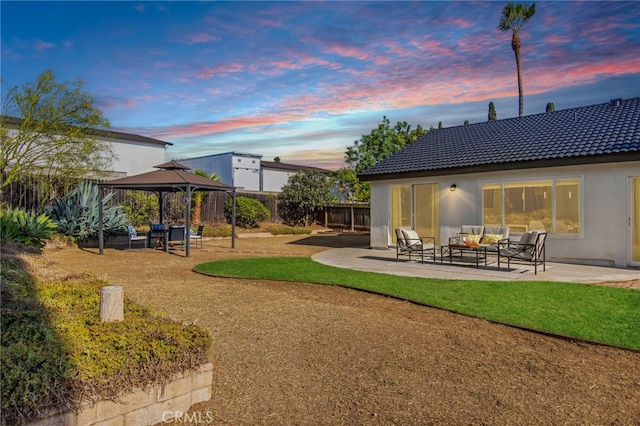 18165 Sharon Cir, Yorba Linda, CA 92886 - rear view of property with outdoor lounge area, a gazebo, stucco siding, and a patio area