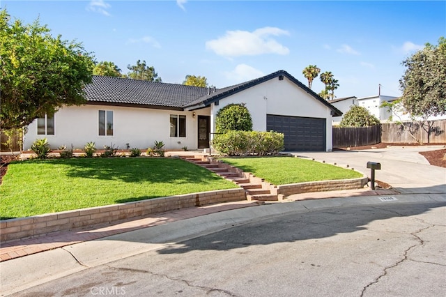 18165 Sharon Cir, Yorba Linda, CA 92886 - ranch-style home featuring stucco siding, concrete driveway, a tile roof, and an attached garage