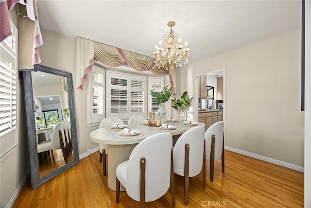 314 S Old Ranch Rd, Arcadia, CA 91007 - dining area with a chandelier, baseboards, and light wood-type flooring