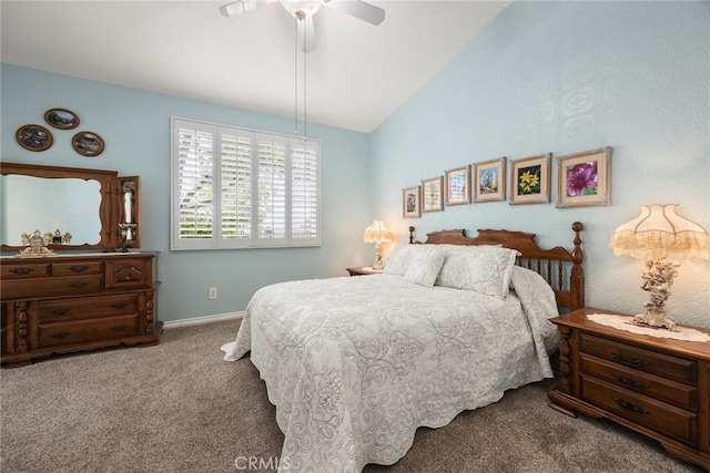 39798 Fairview Ct, Murrieta, CA 92563 - carpeted bedroom with a ceiling fan, vaulted ceiling, and baseboards