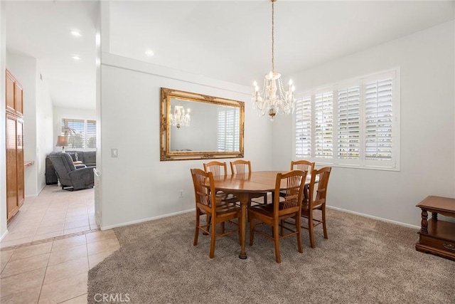 39798 Fairview Ct, Murrieta, CA 92563 - dining area featuring a chandelier, light tile patterned flooring, baseboards, and recessed lighting