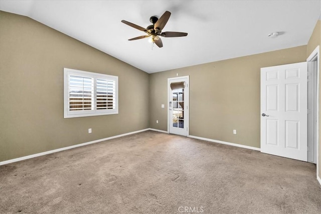 63357 Uranium Rd, Joshua Tree, CA 92252 - carpeted empty room with a ceiling fan, lofted ceiling, and baseboards