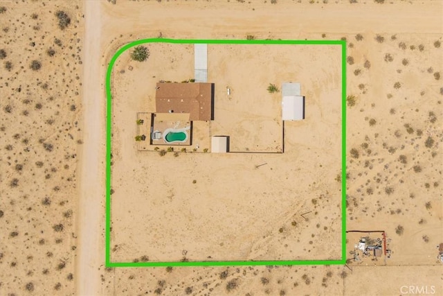 63357 Uranium Rd, Joshua Tree, CA 92252 - aerial overview of property's location featuring property boundaries highlighted and a desert landscape
