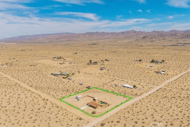 63357 Uranium Rd, Joshua Tree, CA 92252 - view of rural area with property boundaries highlighted, a desert landscape, and a mountain backdrop