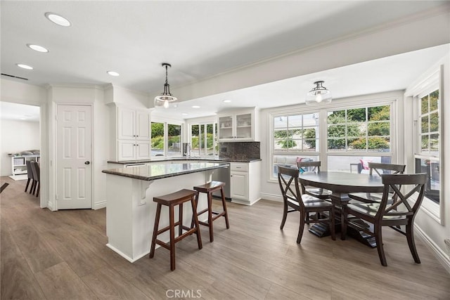 20660 Calle Feliz, Yorba Linda, CA 92886 - kitchen featuring a center island, dishwasher, wood finished floors, healthy amount of natural light, and recessed lighting