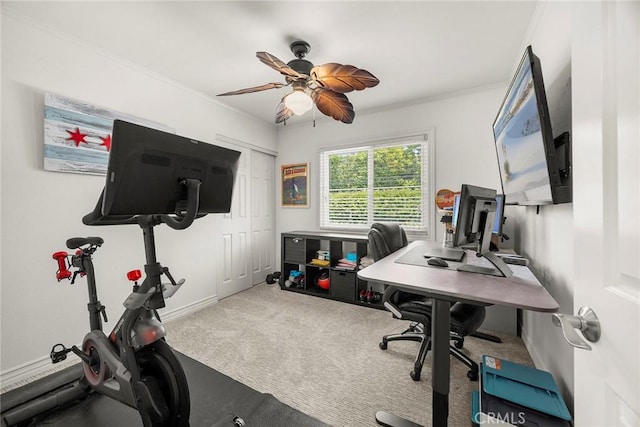 20660 Calle Feliz, Yorba Linda, CA 92886 - carpeted office space featuring a ceiling fan, ornamental molding, and baseboards