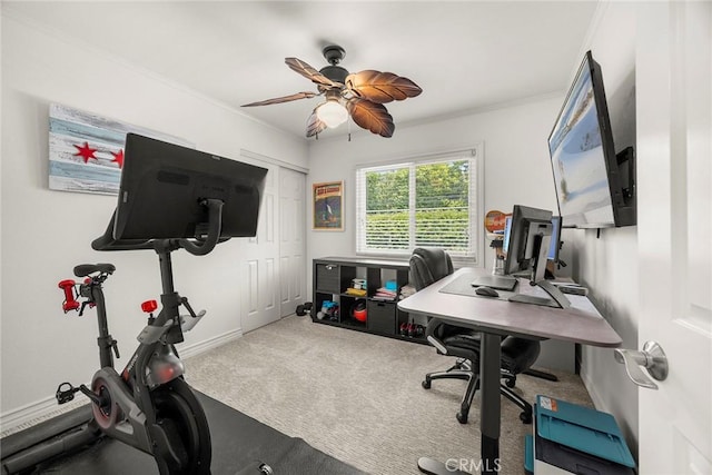 20660 Calle Feliz, Yorba Linda, CA 92886 - home office featuring ceiling fan, carpet, and ornamental molding