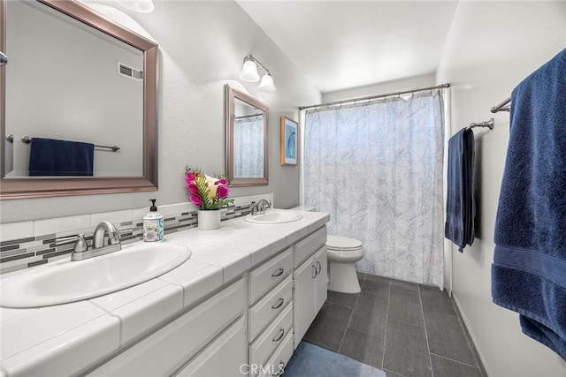 20660 Calle Feliz, Yorba Linda, CA 92886 - full bath with toilet, double vanity, tile patterned flooring, and a shower with curtain