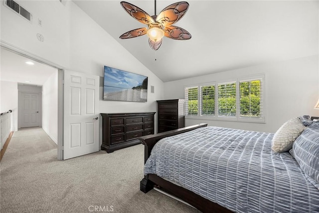 20660 Calle Feliz, Yorba Linda, CA 92886 - carpeted bedroom featuring high vaulted ceiling and a ceiling fan
