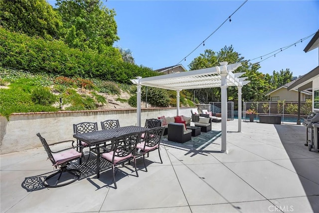 20660 Calle Feliz, Yorba Linda, CA 92886 - view of patio / terrace with a pergola, outdoor lounge area, outdoor dining space, and a grill