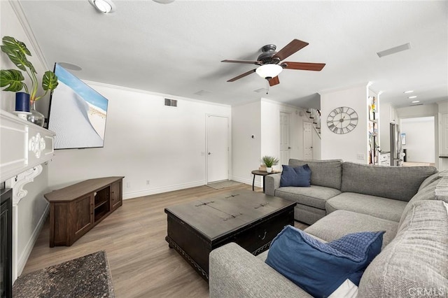20660 Calle Feliz, Yorba Linda, CA 92886 - living room with ceiling fan, light wood-type flooring, and baseboards