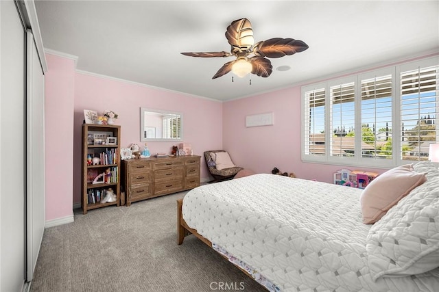 20660 Calle Feliz, Yorba Linda, CA 92886 - bedroom with crown molding, light colored carpet, and ceiling fan