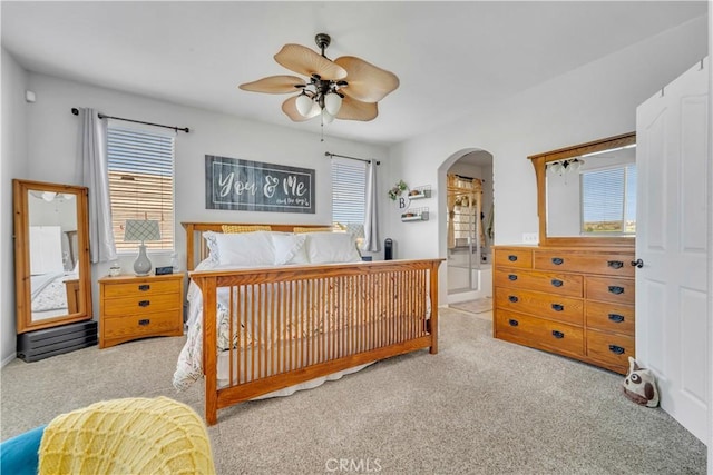 2832 Owens Way, Rosamond, CA 93560 - bedroom featuring arched walkways, carpet floors, and a ceiling fan