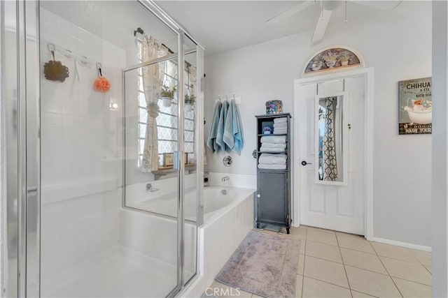 2832 Owens Way, Rosamond, CA 93560 - full bath featuring a stall shower, tile patterned flooring, a ceiling fan, and a garden tub