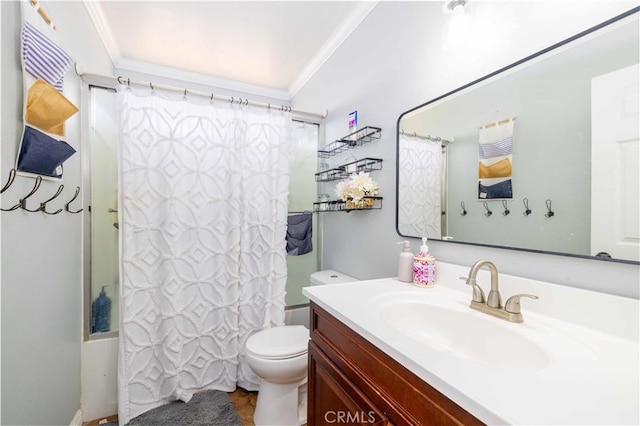8568 Century Blvd Unit B, Paramount, CA 90723 - full bathroom with toilet, vanity, ornamental molding, and shower / bath combo