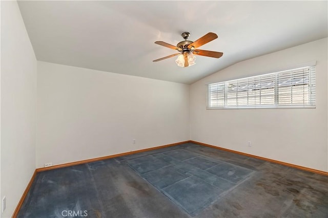 1825 Leola St, Lomita, CA 90717 - empty room featuring lofted ceiling, ceiling fan, baseboards, and dark carpet
