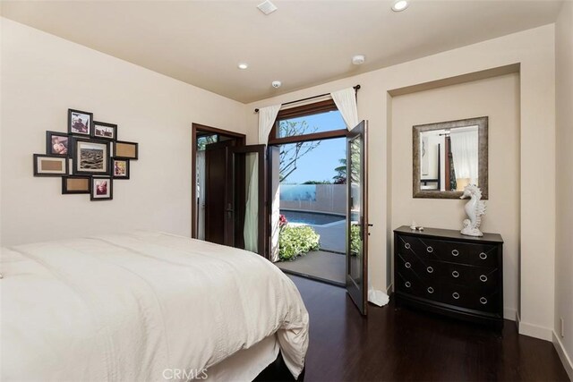 32661 Caribbean Dr, Dana Point, CA 92629 - bedroom featuring access to outside, dark wood-type flooring, and recessed lighting