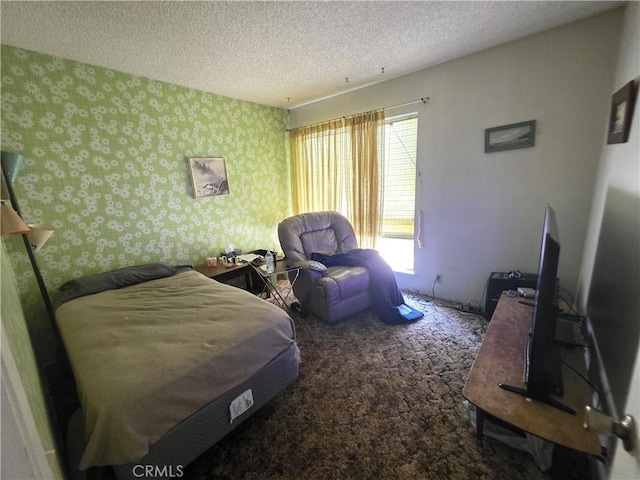 2108 Ardenwood Ave, Simi Valley, CA 93063 - carpeted bedroom with wallpapered walls, a textured ceiling, and baseboards