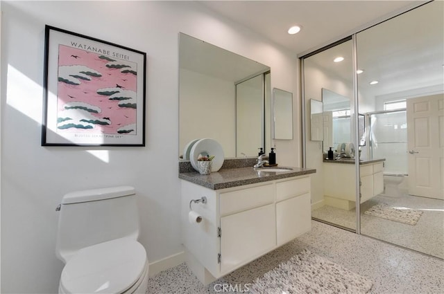796 Via Colinas, Thousand Oaks, CA 91362 - full bathroom with toilet, speckled floor, baseboards, vanity, and recessed lighting