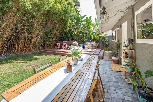 16733 Archwood St, Van Nuys, CA 91406 - view of patio featuring a jacuzzi and a deck