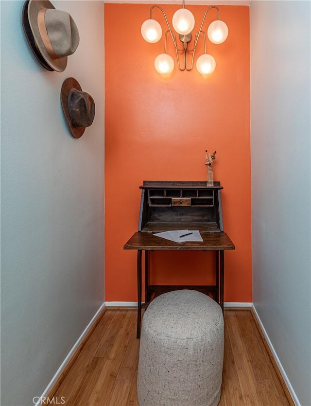 16733 Archwood St, Van Nuys, CA 91406 - office space featuring wood finished floors, baseboards, and a chandelier