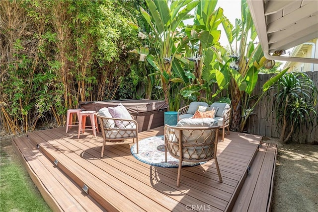 16733 Archwood St, Van Nuys, CA 91406 - wooden deck with a hot tub