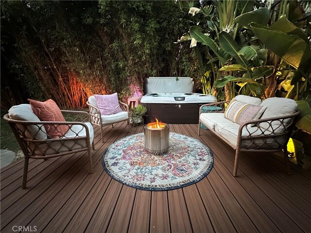 16733 Archwood St, Van Nuys, CA 91406 - deck with a fire pit and a hot tub