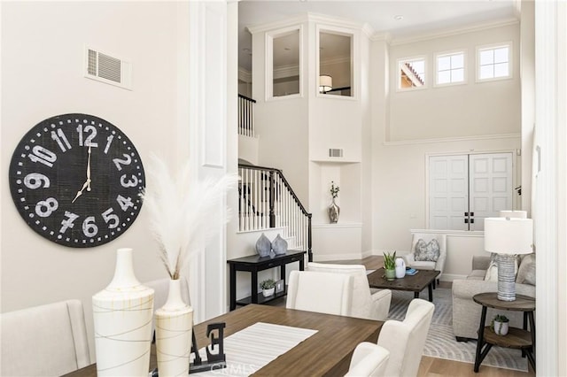 14 Celonova Pl, Lake Forest, CA 92610 - dining space featuring stairs, ornamental molding, and wood finished floors