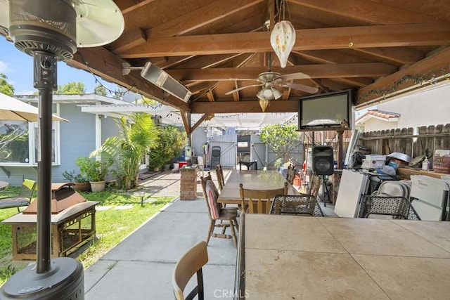 11073 Andrews St, South El Monte, CA 91733 - view of patio with a gazebo, outdoor dining space, and ceiling fan