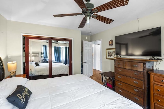 11073 Andrews St, South El Monte, CA 91733 - bedroom with wood finished floors, a ceiling fan, and cooling unit