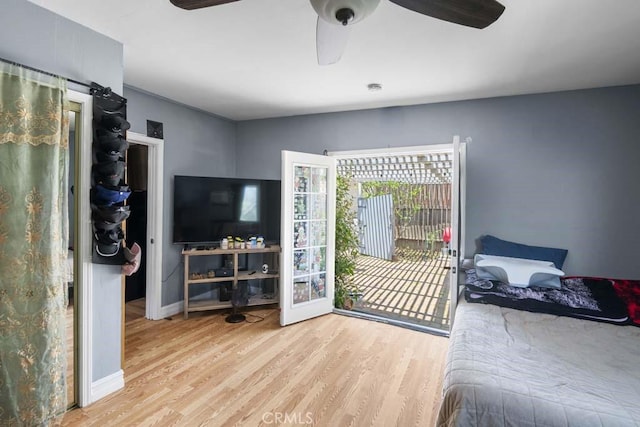 11073 Andrews St, South El Monte, CA 91733 - bedroom featuring wood finished floors, access to outside, and a ceiling fan