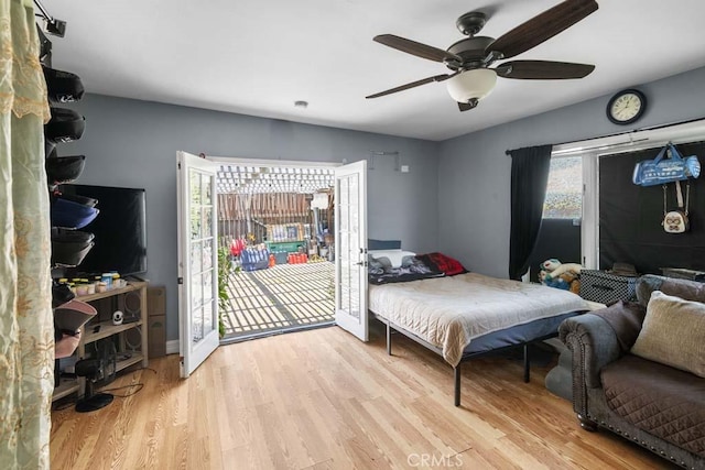 11073 Andrews St, South El Monte, CA 91733 - bedroom featuring access to exterior, wood finished floors, a ceiling fan, and baseboards