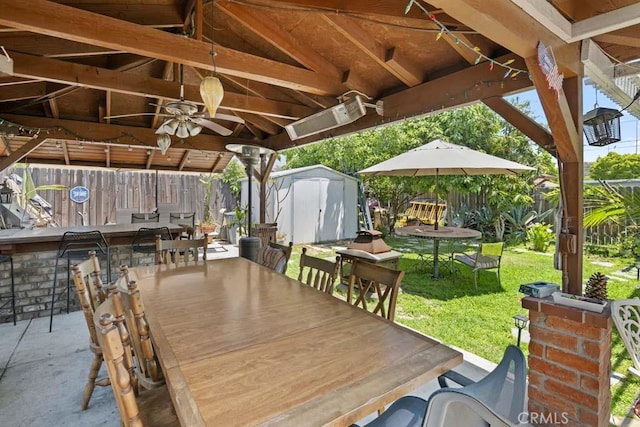 11073 Andrews St, South El Monte, CA 91733 - view of patio / terrace with outdoor dining space, ceiling fan, and a gazebo