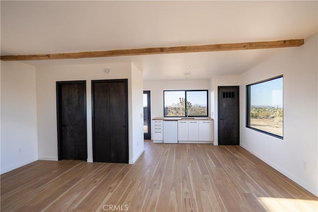 3977 Sage Ave, Yucca Valley, CA 92284 - unfurnished bedroom featuring beamed ceiling and light wood finished floors