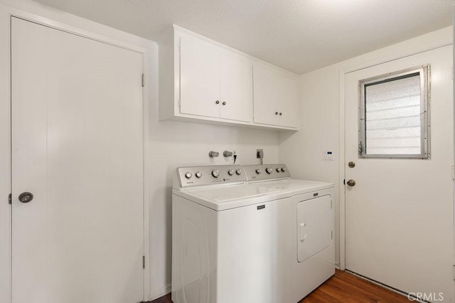 17442 Parker Dr, Tustin, CA 92780 - laundry room featuring washer and dryer, cabinet space, and wood finished floors