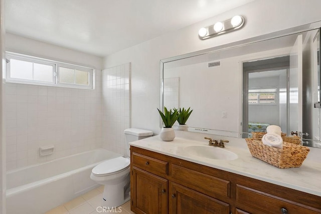 17442 Parker Dr, Tustin, CA 92780 - bathroom with vanity, toilet, tile patterned floors, and tub / shower combination