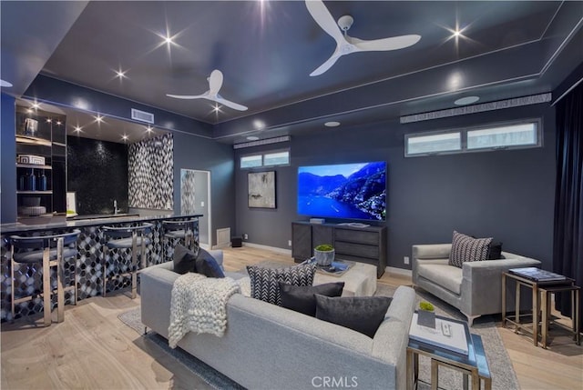 2522 The Strand, Manhattan Beach, CA 90266 - home theater featuring ceiling fan, wood finished floors, and baseboards