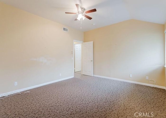 18853 Beechtree Ln, Porter Ranch, CA 91326 - carpeted empty room with ceiling fan, lofted ceiling, and baseboards